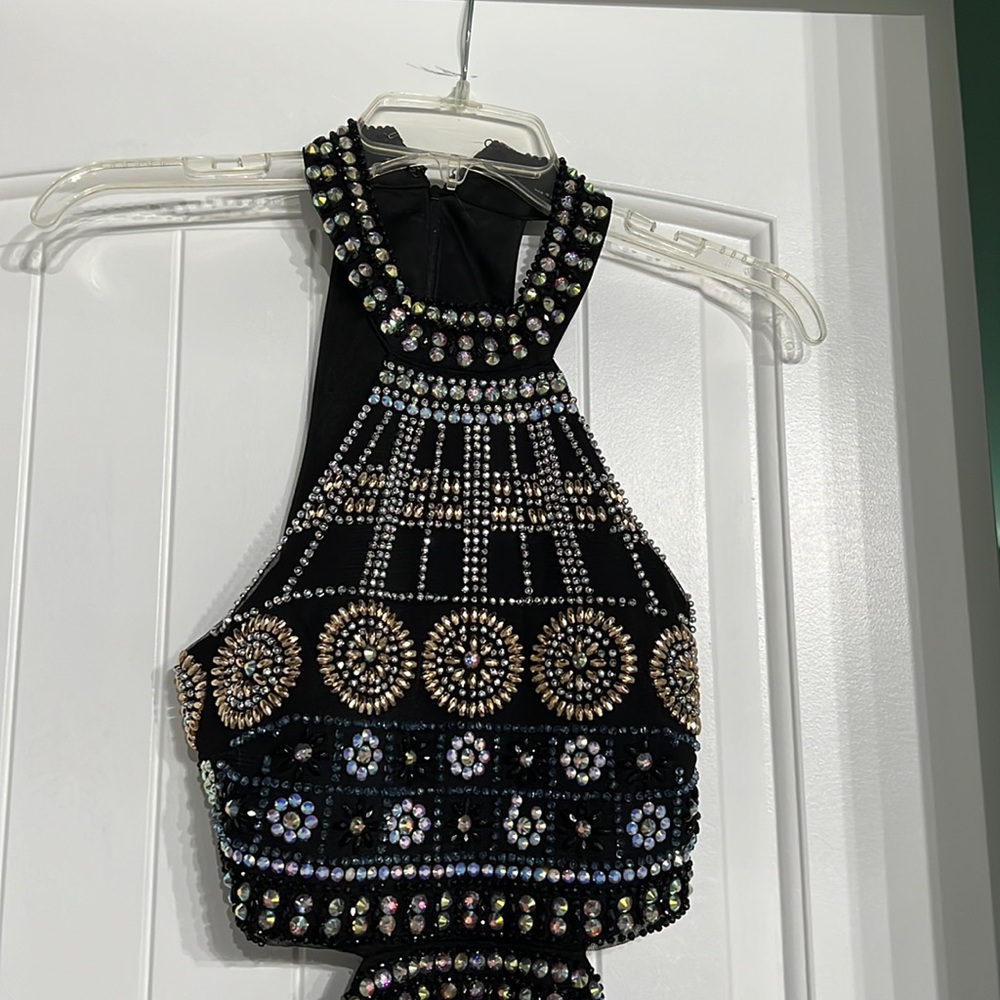 Crystal sky prom dress, Size 0, black with Multicolor gemstones